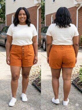 Ava & Viv 18W High Rise Button Fly Shorts Burnt Orange Cuffed Plus Size Stretch